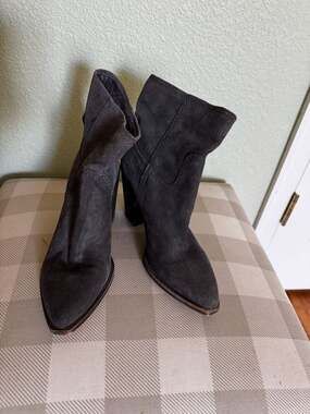 Faded Black Suede Western Ankle Boots